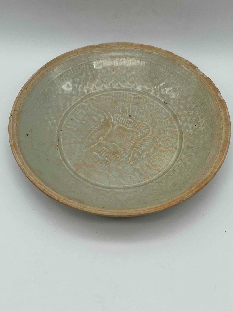 北宋時代　青白磁刻魚文輪花皿　唐草魚藻文盞　景徳鎮　影青(A-78)