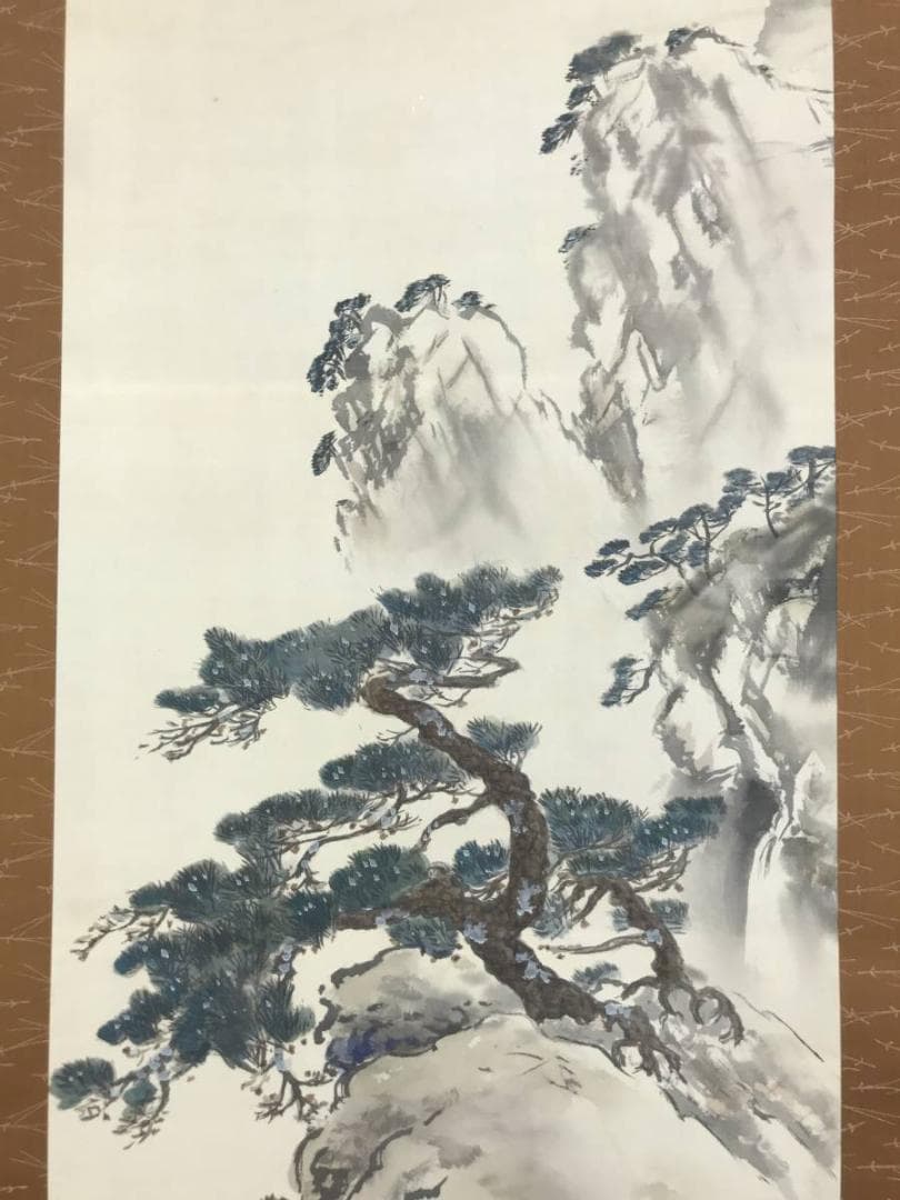 【真作】白崖/波岩老松図/山水図/掛軸/名家伝来/AD-213