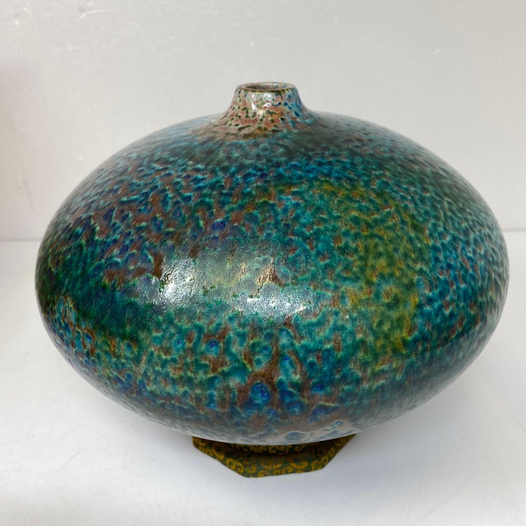 中国美術　花入　高さ17㎝　幅約22㎝　共箱　タサコサ　東さ7-0222☆2F