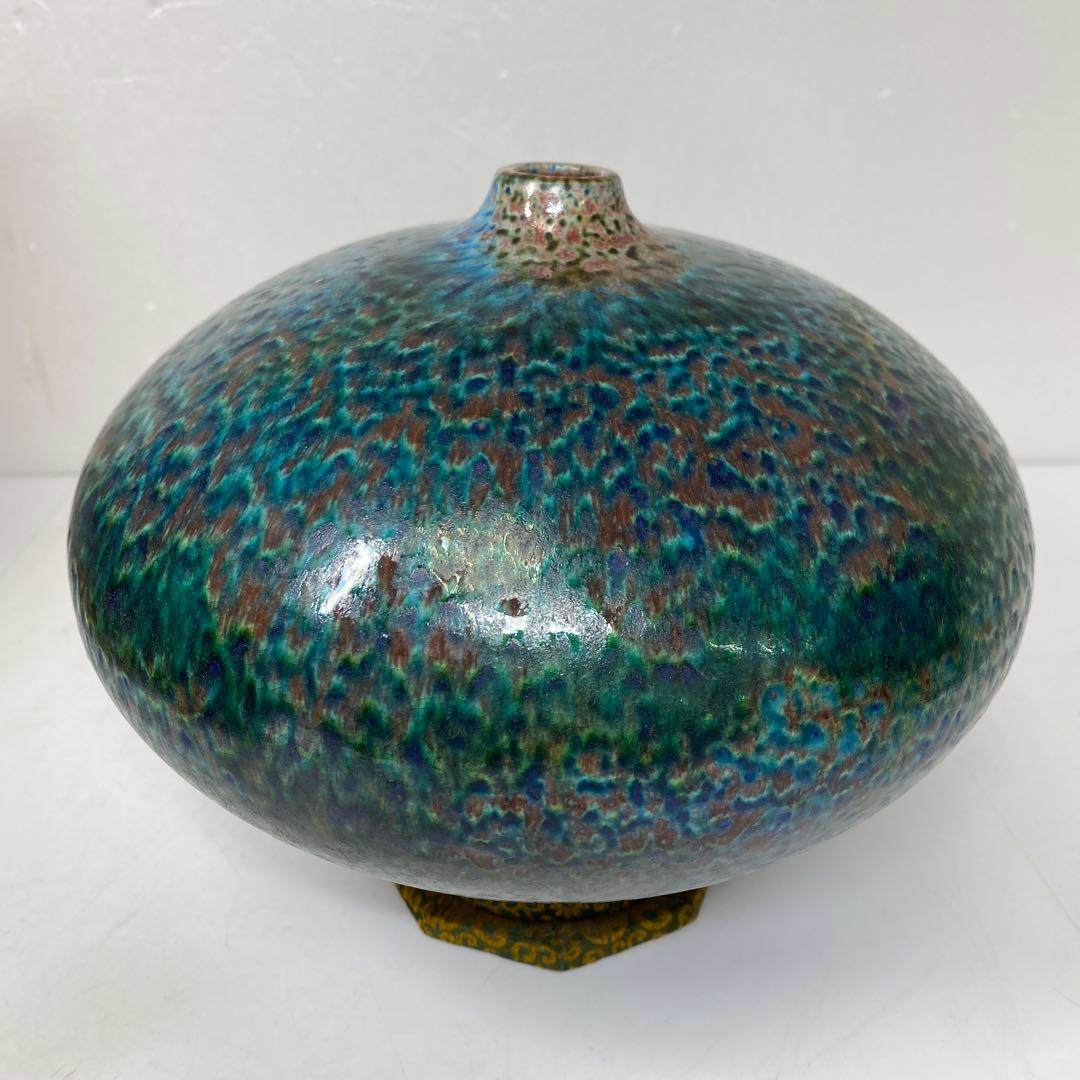 中国美術　花入　高さ17㎝　幅約22㎝　共箱　タサコサ　東さ7-0222☆2F