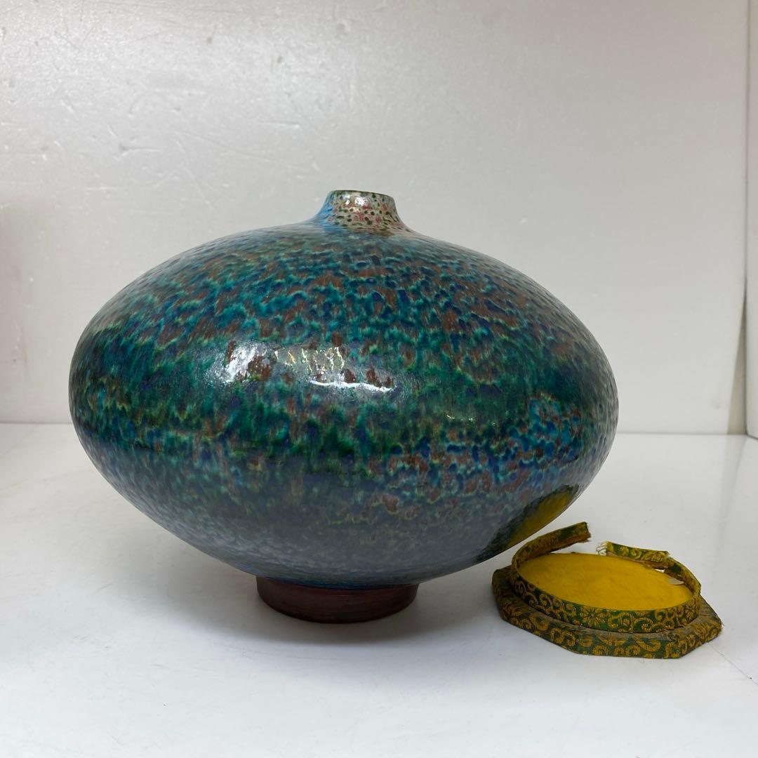 中国美術　花入　高さ17㎝　幅約22㎝　共箱　タサコサ　東さ7-0222☆2F