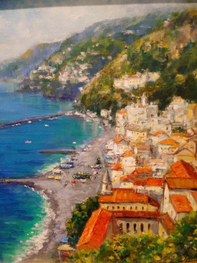 油絵　「夏のアマルフィ」F10号　真作