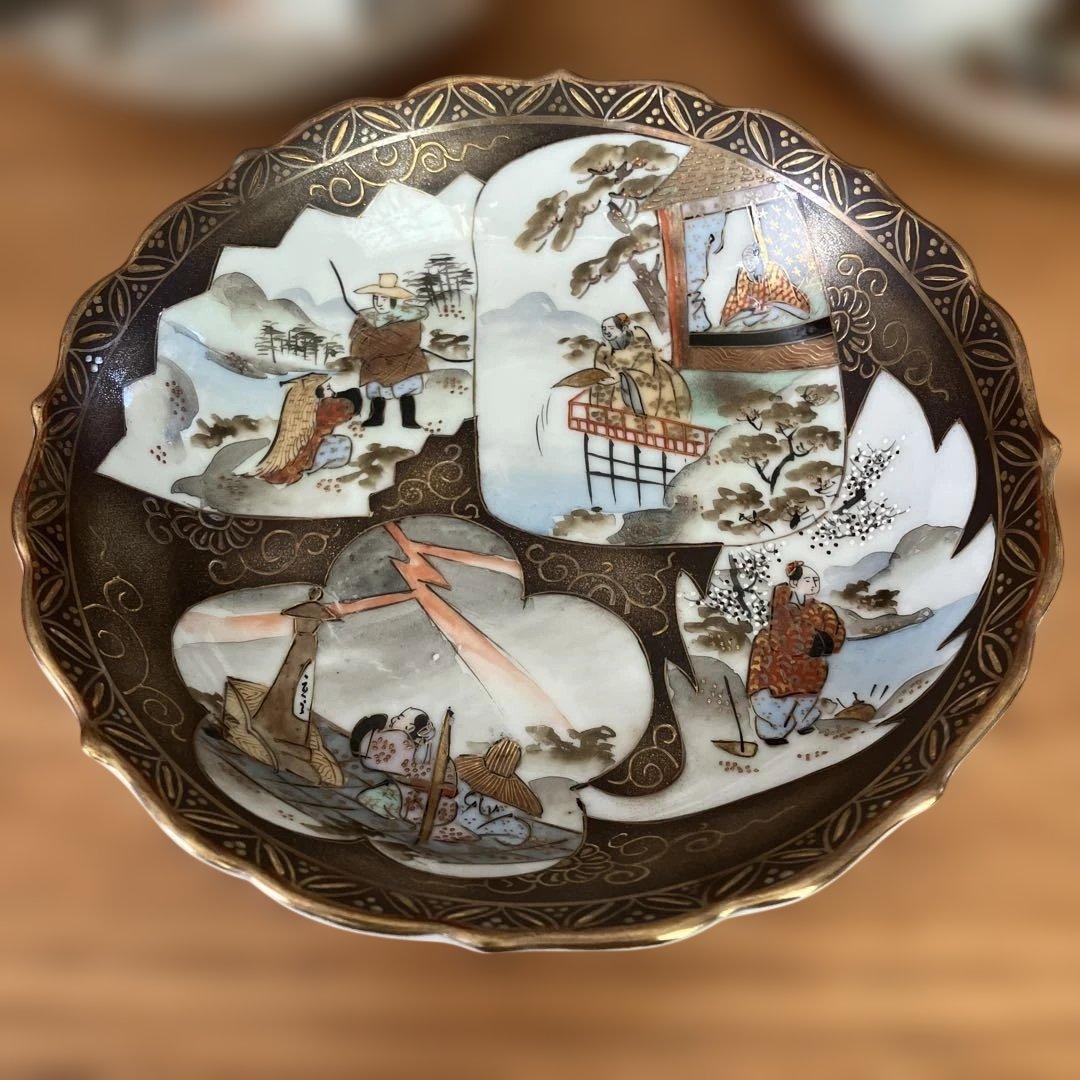 九谷焼　金彩赤絵人物文皿　7枚