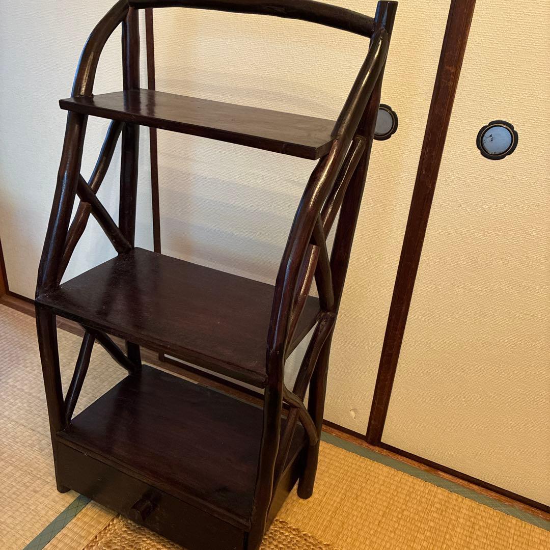 バリ島、木製3段ラック 引き出し付き