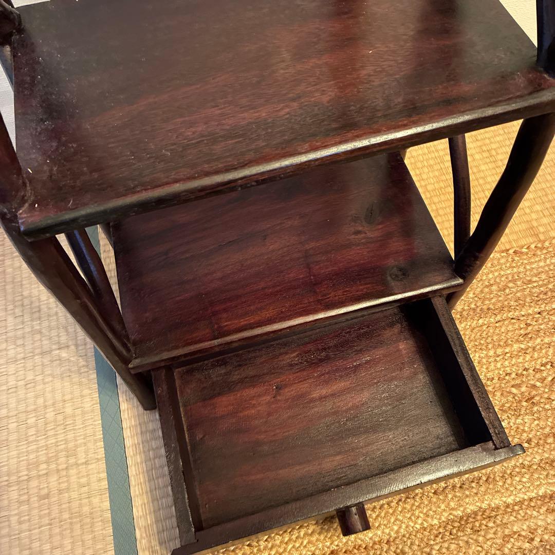 バリ島、木製3段ラック 引き出し付き