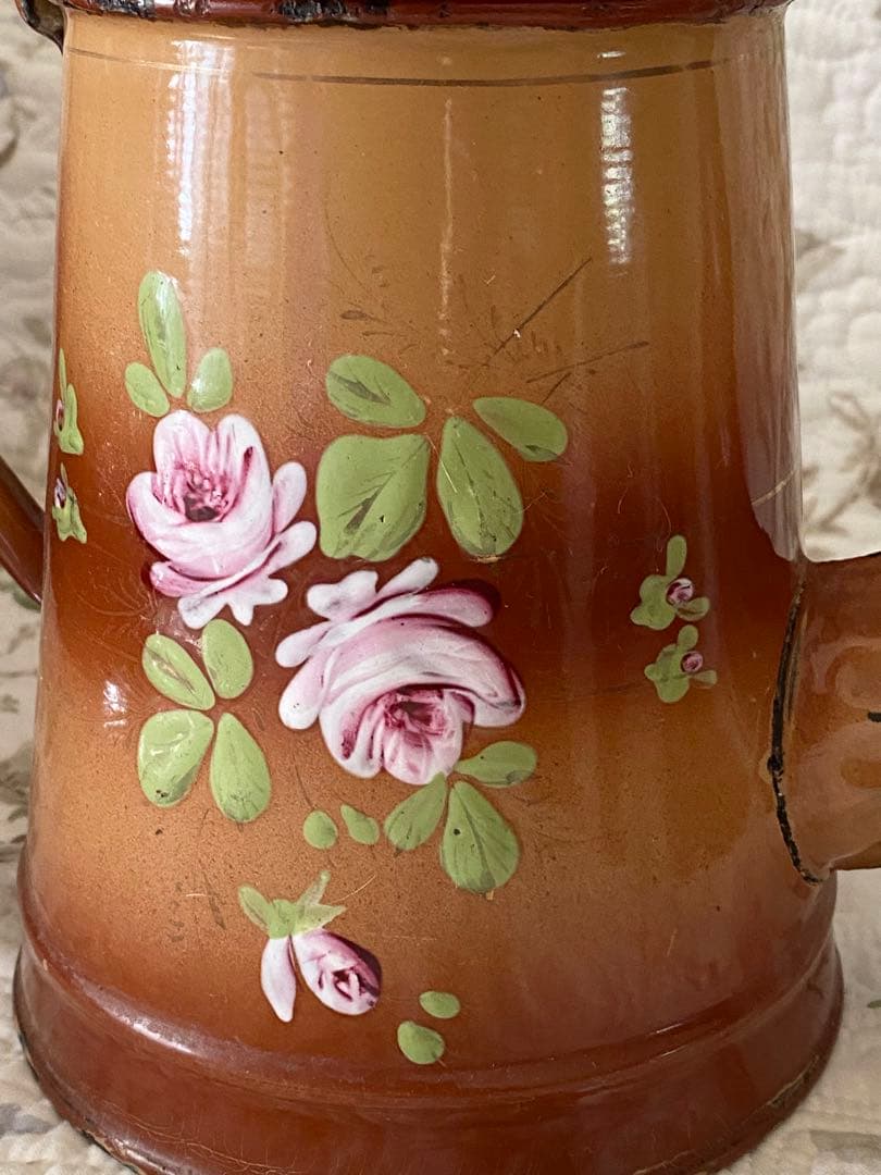 ＊フランスアンティーク＊ホーロー＊薔薇のポット＊