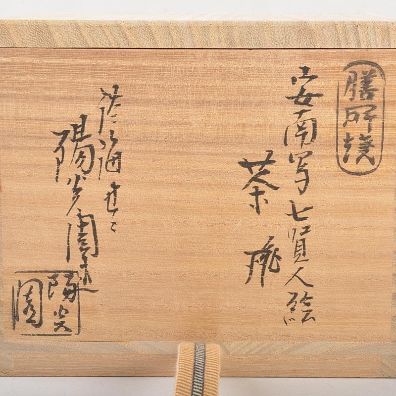 茶道具　膳所焼　淡海ぜぜ　陽炎園造　安南写　七賢人絵　茶碗　共箱　V　6532