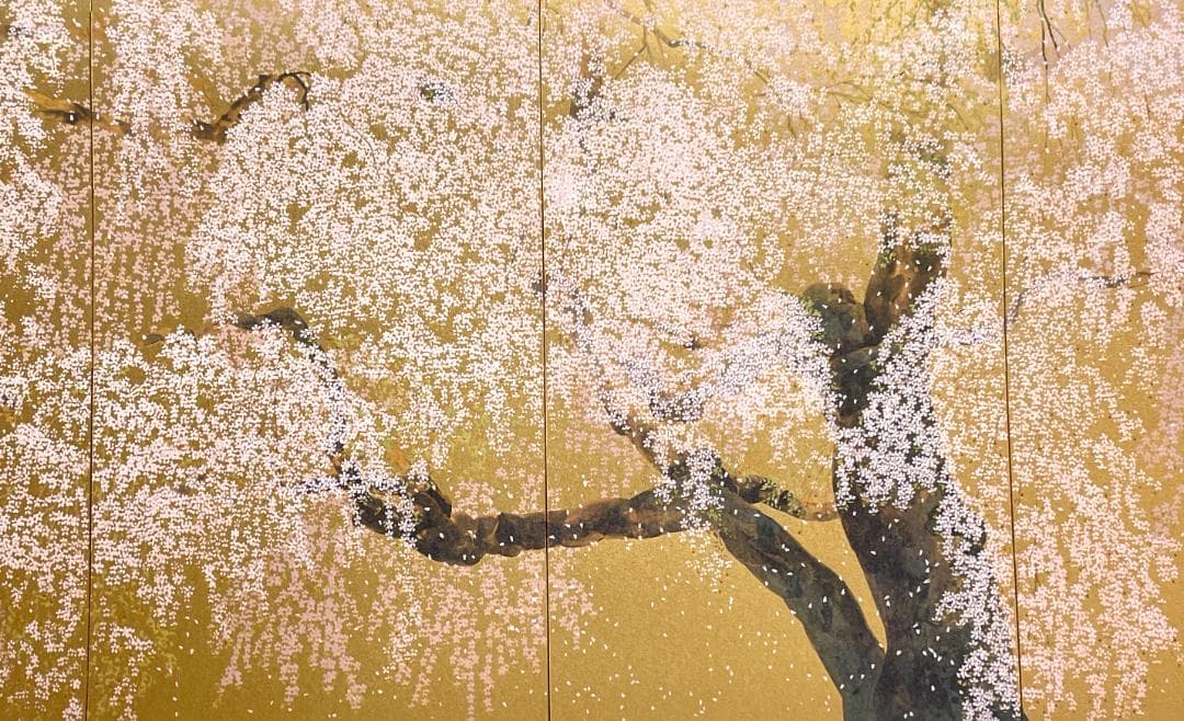 【新品】中島千波 『醍醐寺三宝院枝垂桜..』ポスター 複製画　額付き　 金色背景