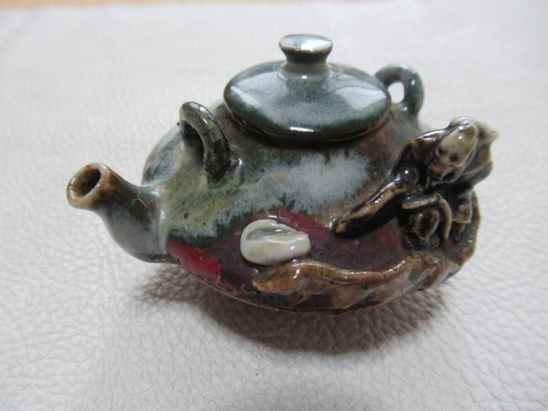 極希少 1897年頃 明治30年◆隅田焼 初代 井上良斎『老人が釣り』急須型水滴