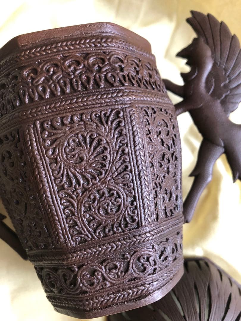 蠟型　鋳銅　麟鳳紋　香炉　長柄雅博作　共箱入