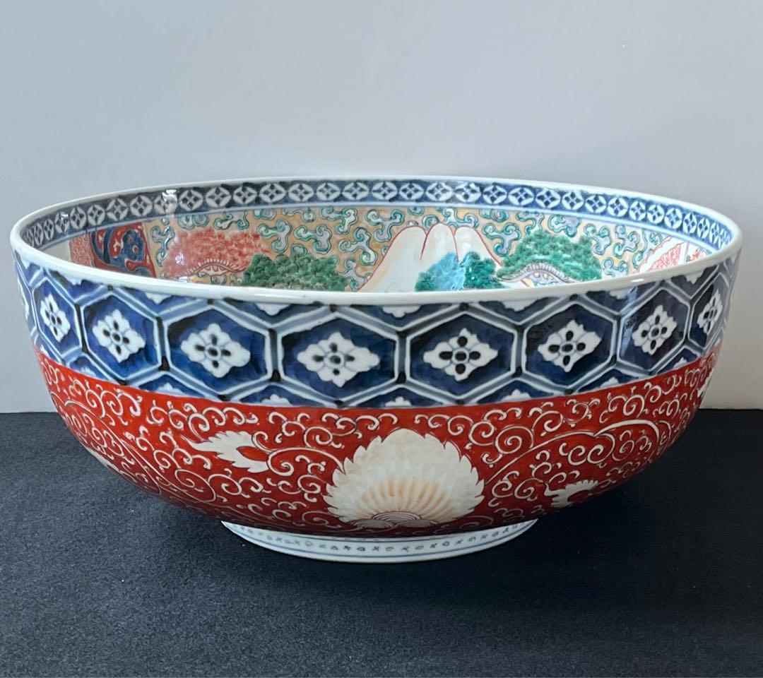 江戸時代　有田焼　古伊万里　錦手　金彩赤絵　『特大』 ‼️大鉢　直径37cm