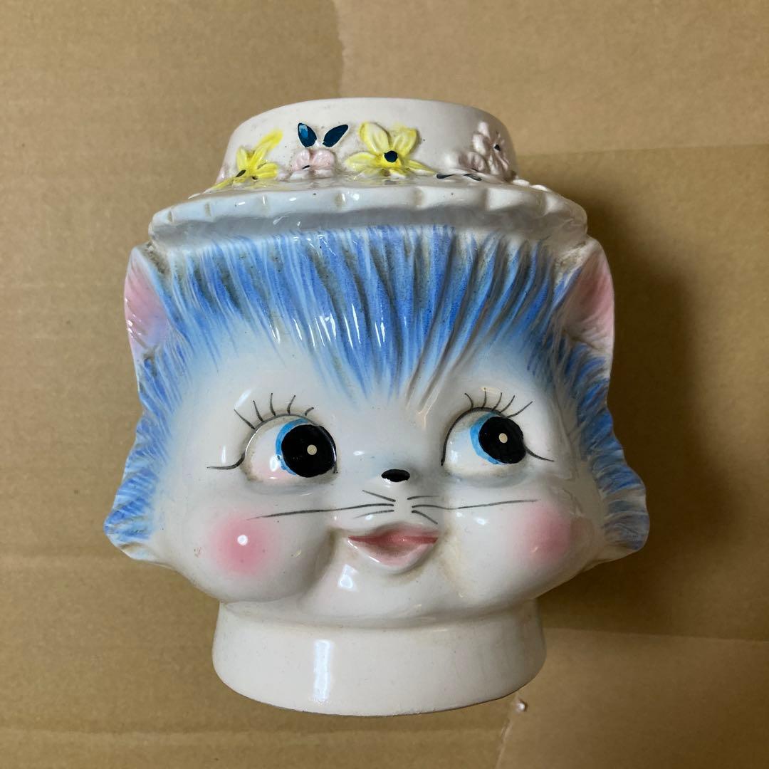 猫　貯金箱　陶器