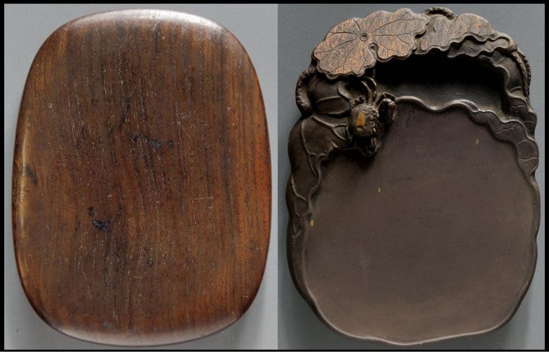 蓮 蟹 石硯 縦15.5cm 端砚