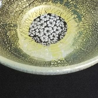 新品未使用★藤原奈津江作　吹きガラスボール　「箔花」銀箔と花の掘り込み