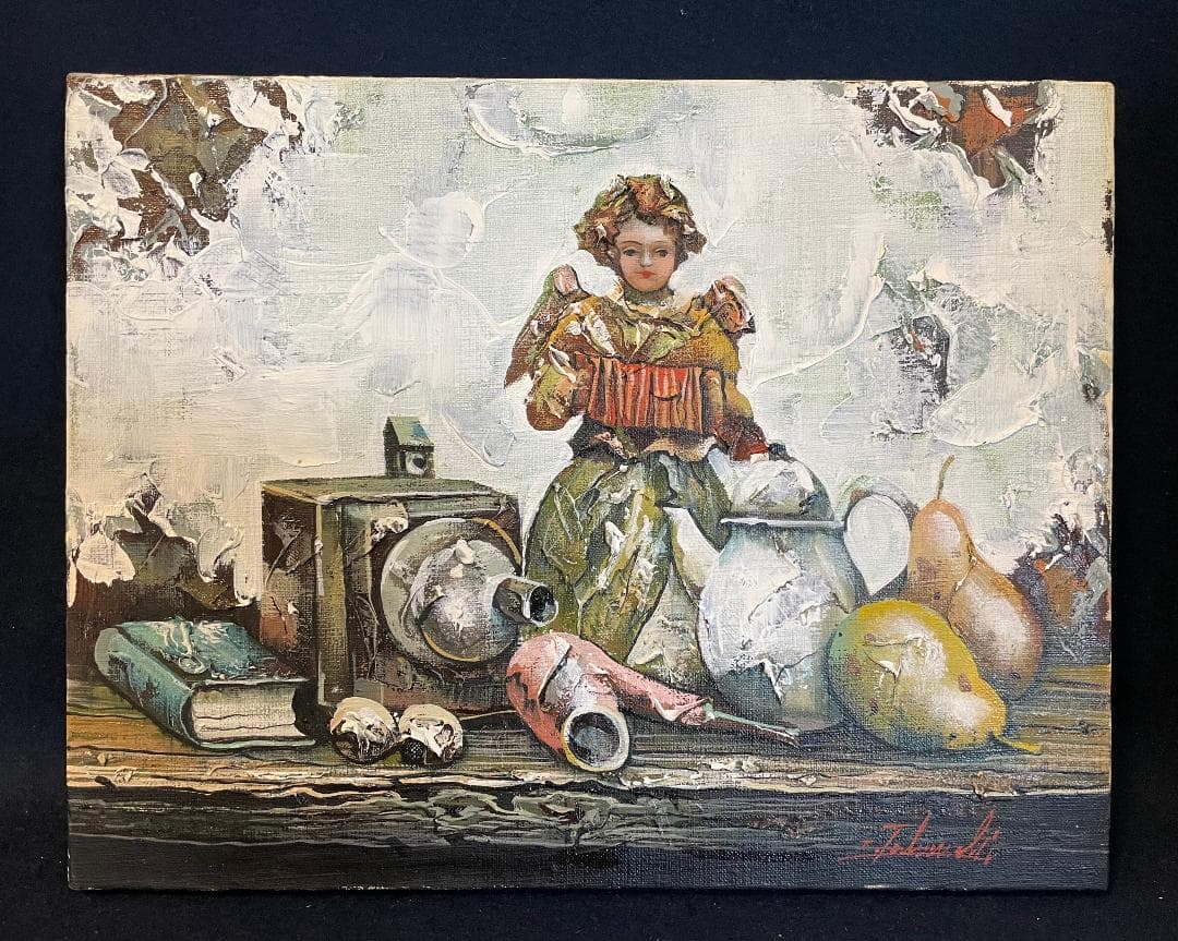 「真作」竹内敏彦『写真機』 静物画　油彩画　額装　サイン有り　F6号