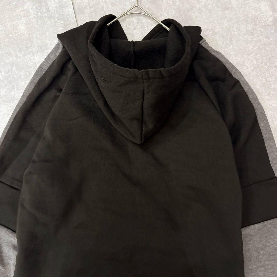 【大きいサイズ】3XL 裏起毛 ロゴ パーカー アウトドア 黒×グレー 釣り