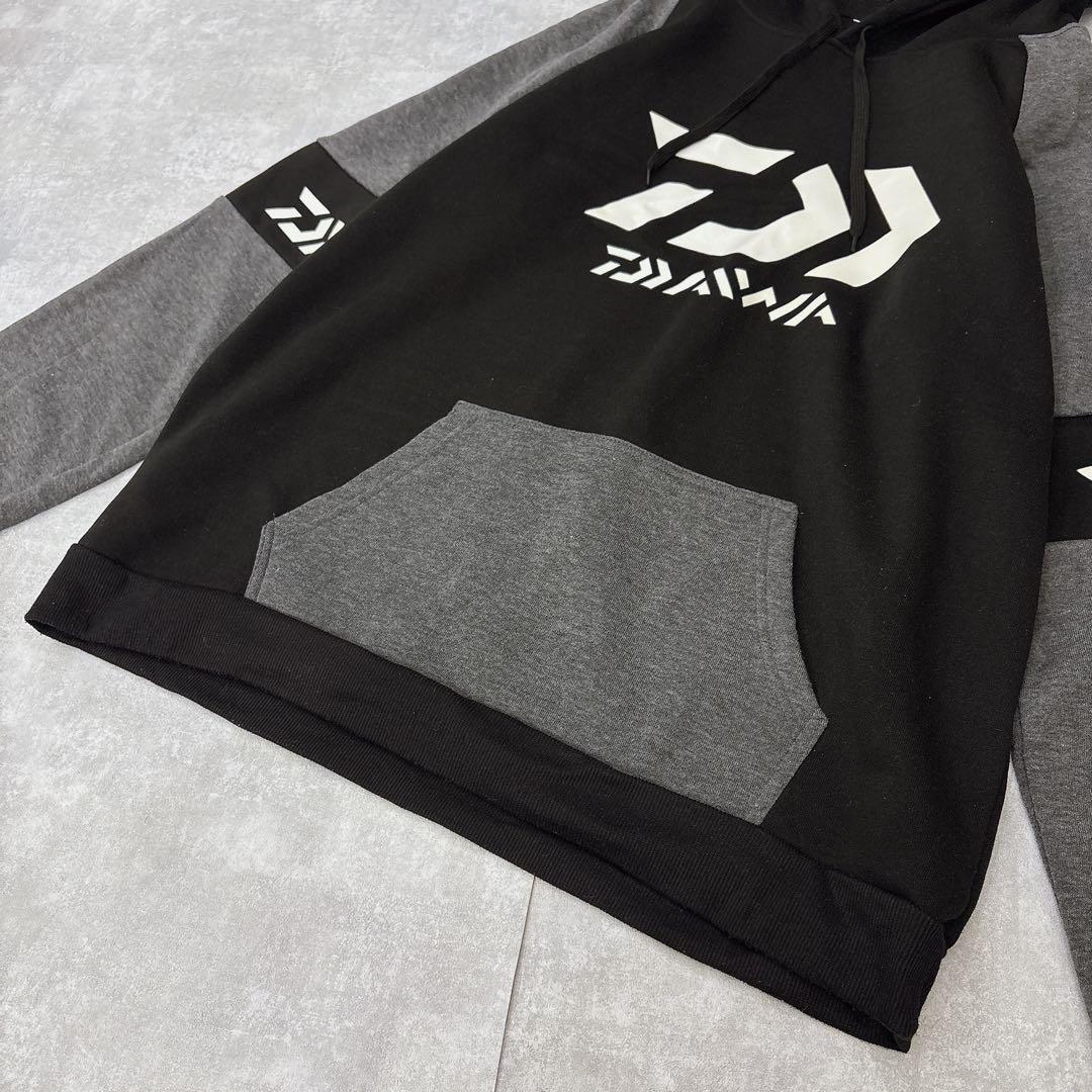 【大きいサイズ】3XL 裏起毛 ロゴ パーカー アウトドア 黒×グレー 釣り