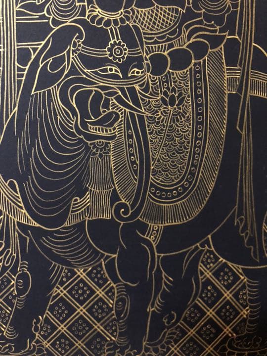 紺地金泥 釈迦三尊像 仏画 古画 日本画　希少　模写作品　送料込