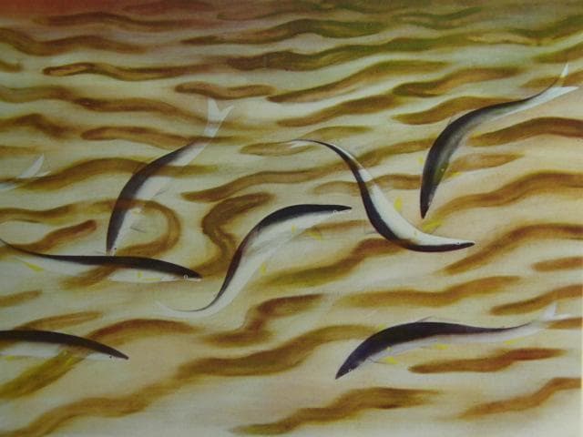 福田平八郎、【鮎】、希少な画集画、新品高級額・額装付、状態良好