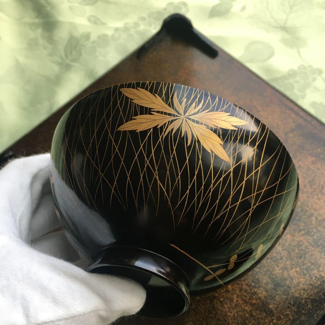 逸品　極上春の七草蒔絵　四方脚付膳　蓋付碗セット　B