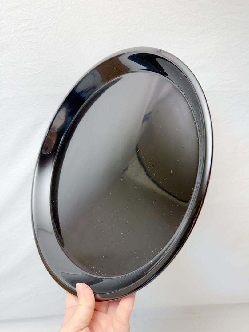 ほぼ未使用 茶道具 木製黒真塗 大円盆 丸盆 圓能斎好 紙箱