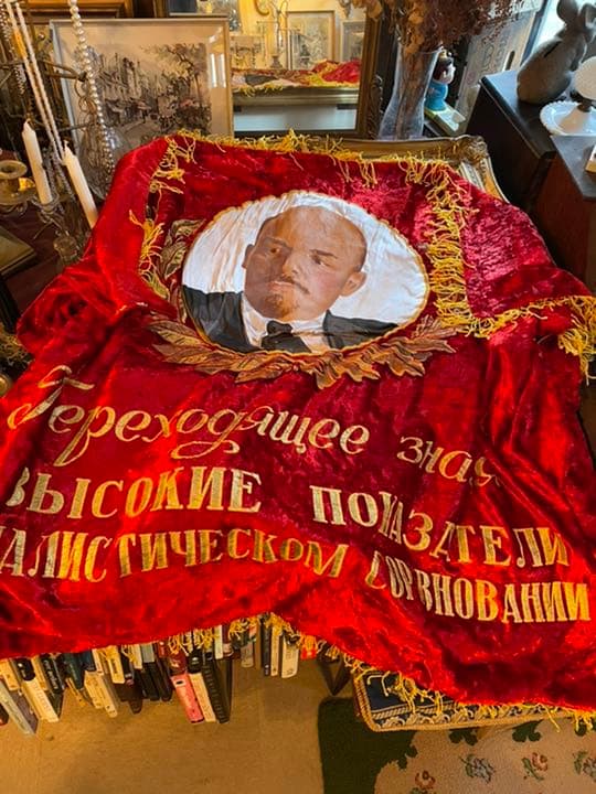 レア！豪華特大ヴィンテージ実物70s 旧ソ連時代レーニン旗フラッグ共産主義ロシア