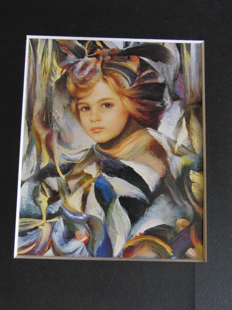 フランシスコ・マッセリア、「リボンをつけた子」、希少な画集の額装画