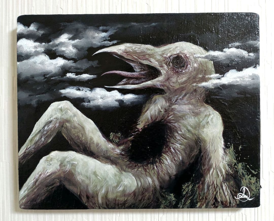 油絵【叫び】シュールレアリスム◆1点物の原画◆作者サイン入り◆F3号キャンバス