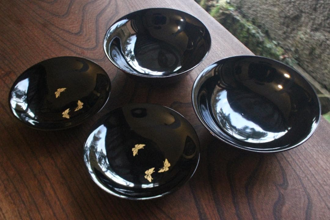 時代逸品！風情ある栗色漆に極上牡丹蝶蒔絵の映える大椀2点（検輪島塗蒔絵椀雑煮椀