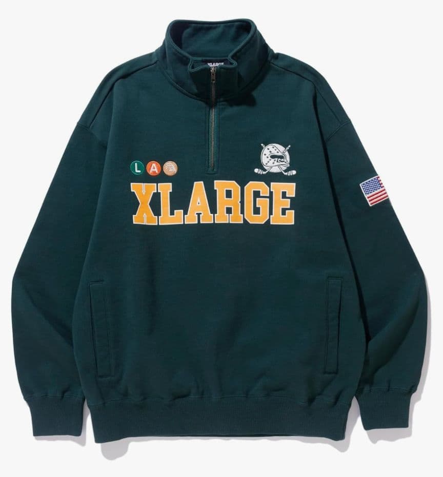 XLARGE ダークグリーン ハーフジップ XL