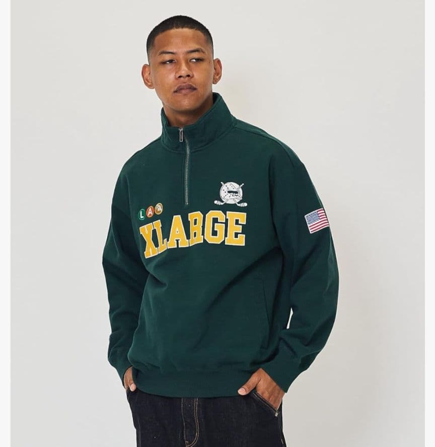 XLARGE ダークグリーン ハーフジップ XL