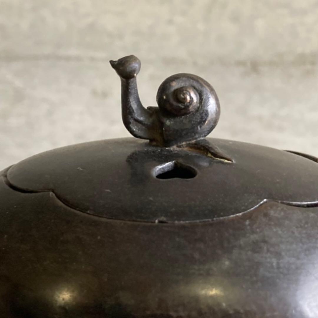 古い味のある香炉 銅製 柿 カタツムリ 小物入れ 置物 和風 工芸品 レトロ