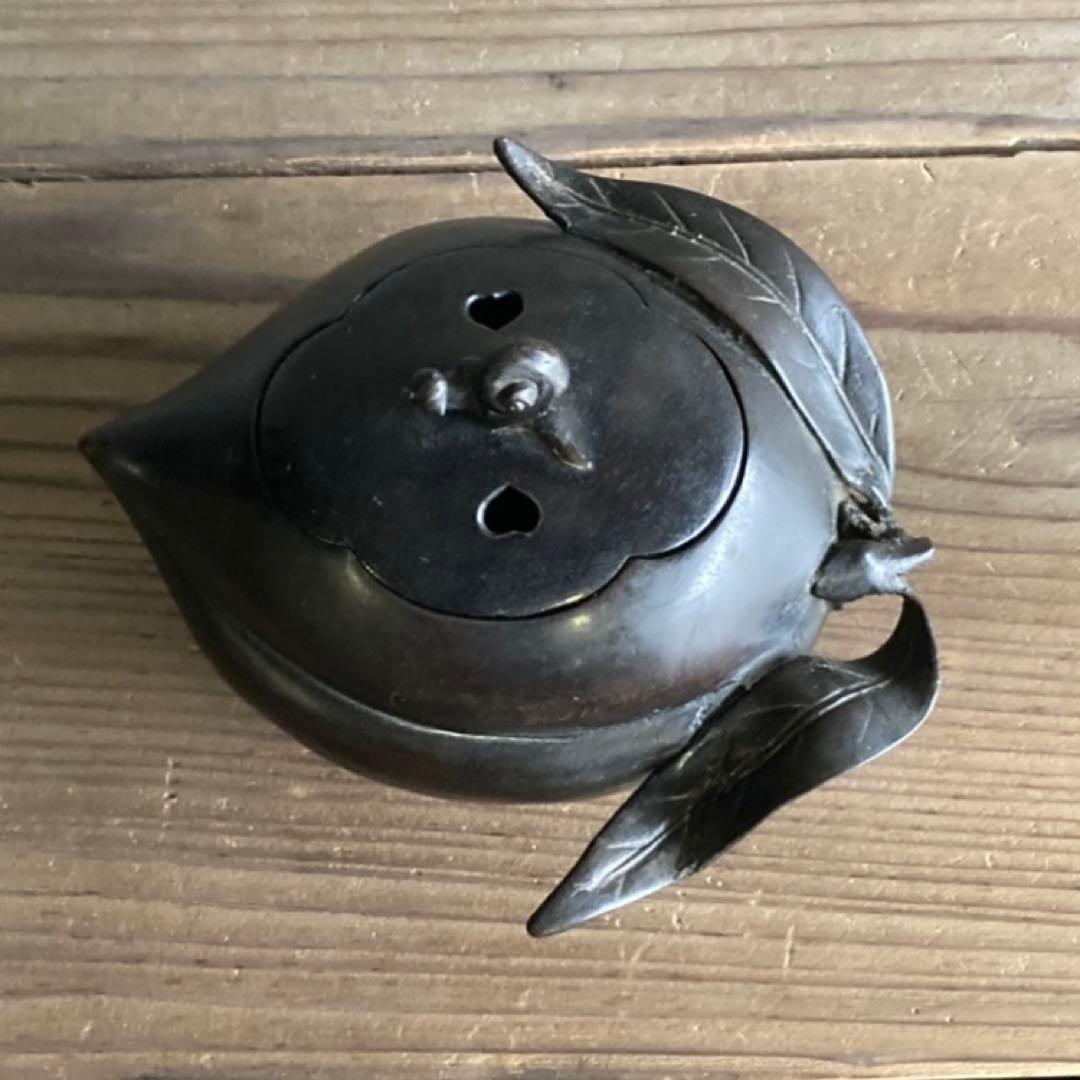古い味のある香炉 銅製 柿 カタツムリ 小物入れ 置物 和風 工芸品 レトロ