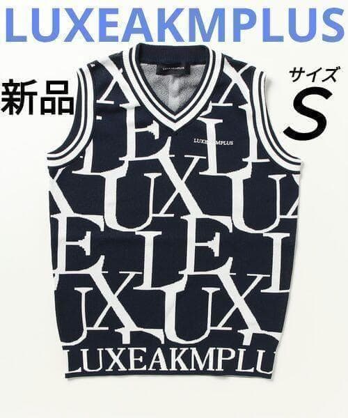 新品 ゴルフ 総柄ロゴ ニットベスト 秋冬 ネイビー LUXEAKMPLUS 春