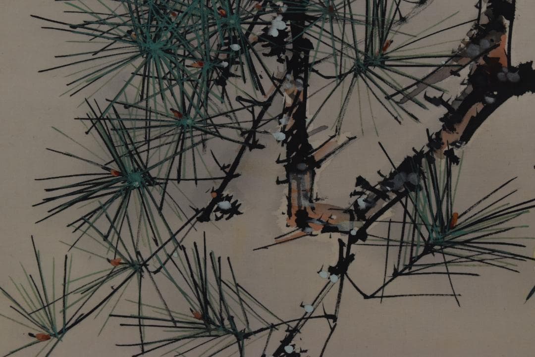 【真作】佐野五風/不老長春図/松にバラ図/横物/掛軸/名家伝来/Z-842