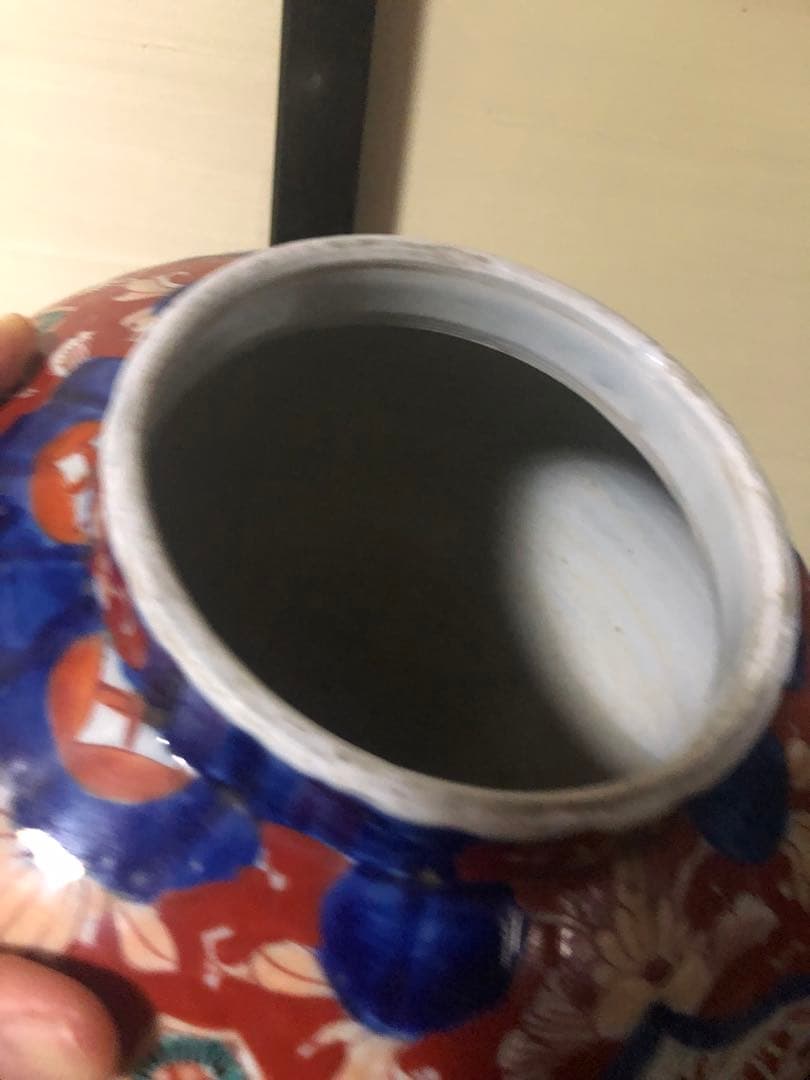 どっしり迫力ある花籠色絵の伊万里大壺 検古伊万里骨董古道具花活