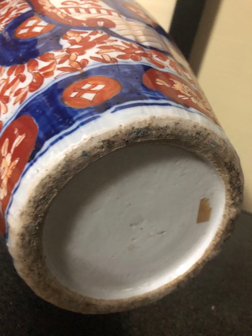 どっしり迫力ある花籠色絵の伊万里大壺 検古伊万里骨董古道具花活