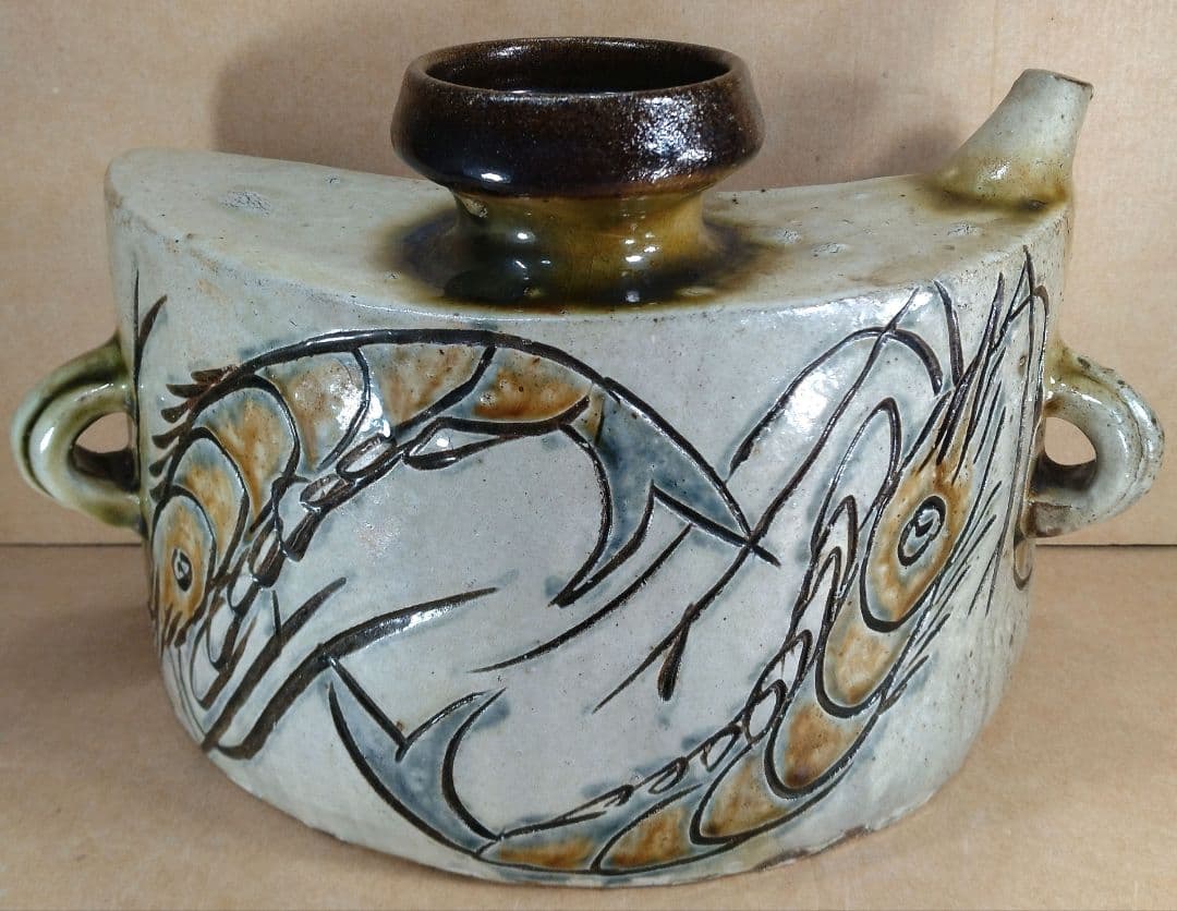 【本物保証】金城次郎 海老抱瓶 共箱 栞 美品 最大級ｗ29㎝ 壷屋焼 人間国宝