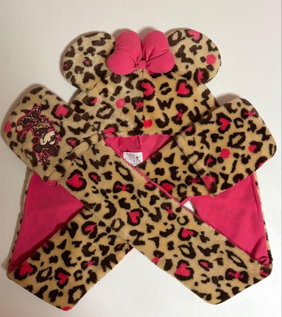 ディズニー マフラーキャップ ヒョウ柄 ミニーちゃん