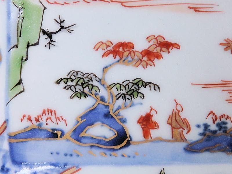 古伊万里　染錦　山水牡丹菊紋　長皿　柴田コレクション同手　E406AS-DBs