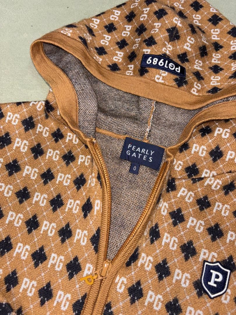 （超美品）パーリーゲイツ、アーガイル柄、ニット素材、シップパーカー、サイズ0