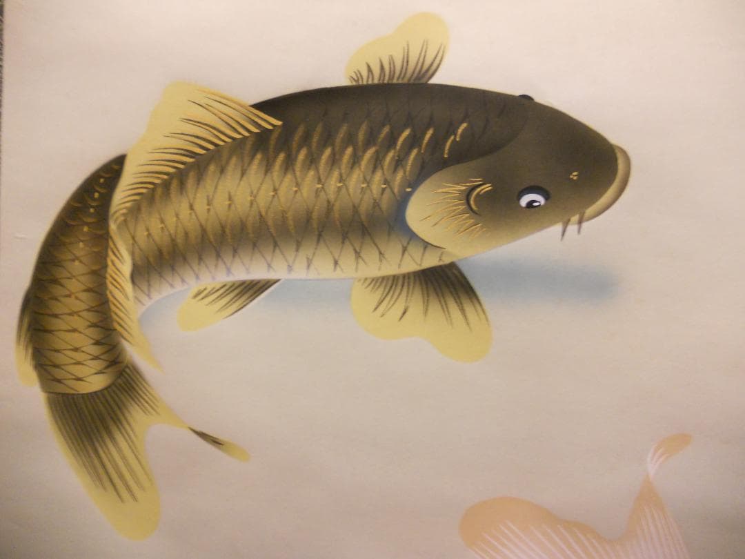 掛け軸 河田雲鳳 双鯉 絹本 希少 軸装 茶道具 掛軸 美品 です。