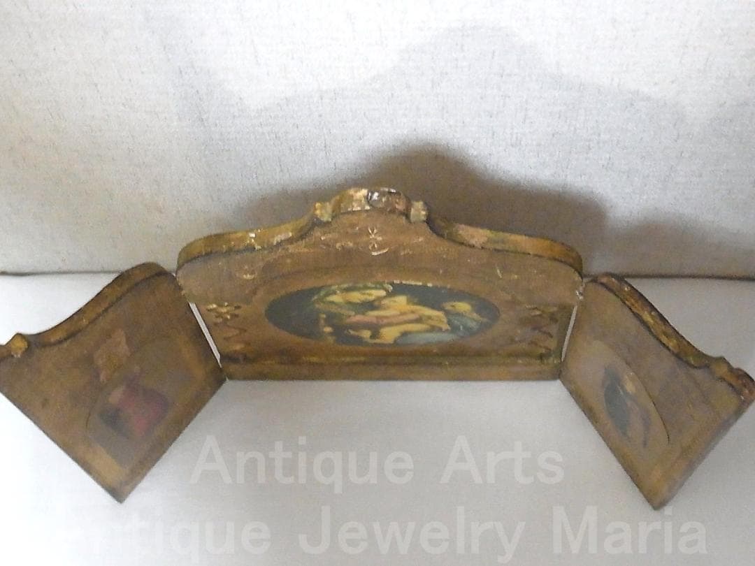 イタリア アンティーク ラファエロ・サンティ『小椅子の聖母』３枚続きの祭壇画