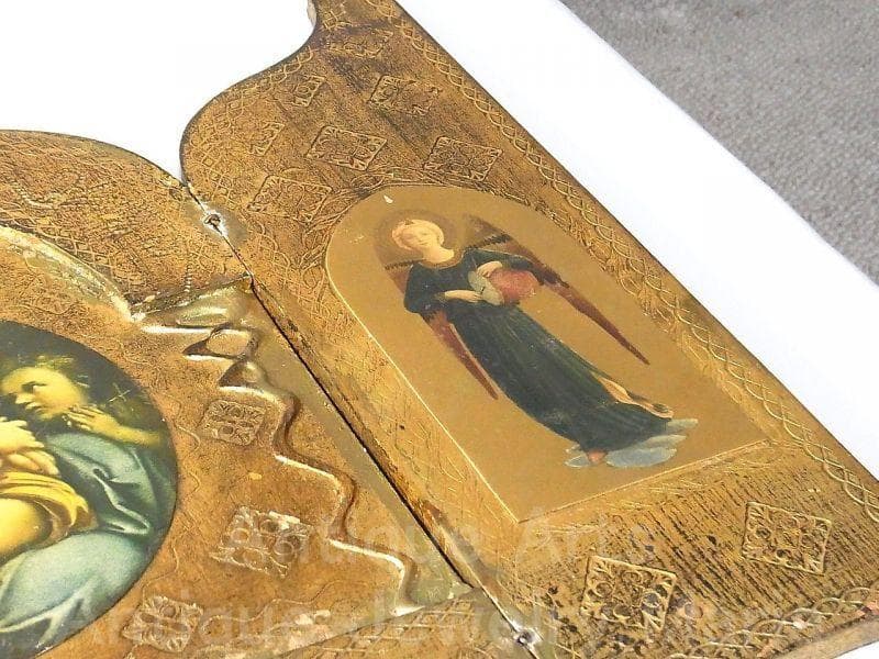 イタリア アンティーク ラファエロ・サンティ『小椅子の聖母』３枚続きの祭壇画