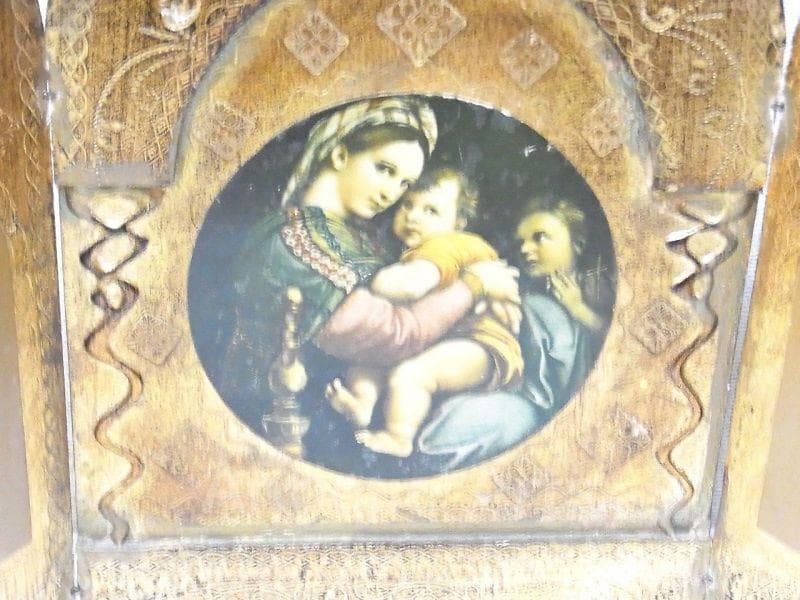 イタリア アンティーク ラファエロ・サンティ『小椅子の聖母』３枚続きの祭壇画