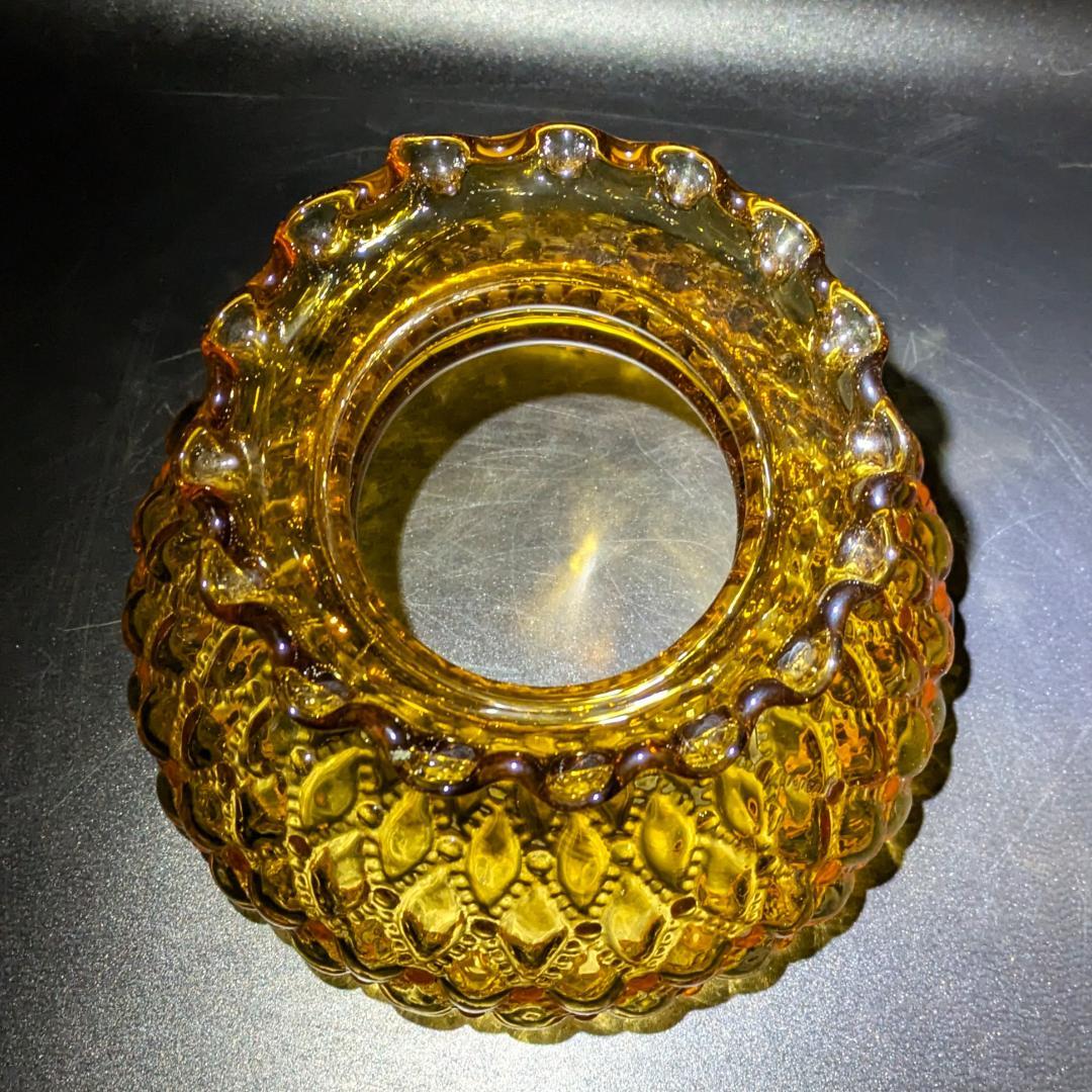 アンバーガラス ランプシェード ヴィンテージ フリルリム 凹凸模様 レトロ照明