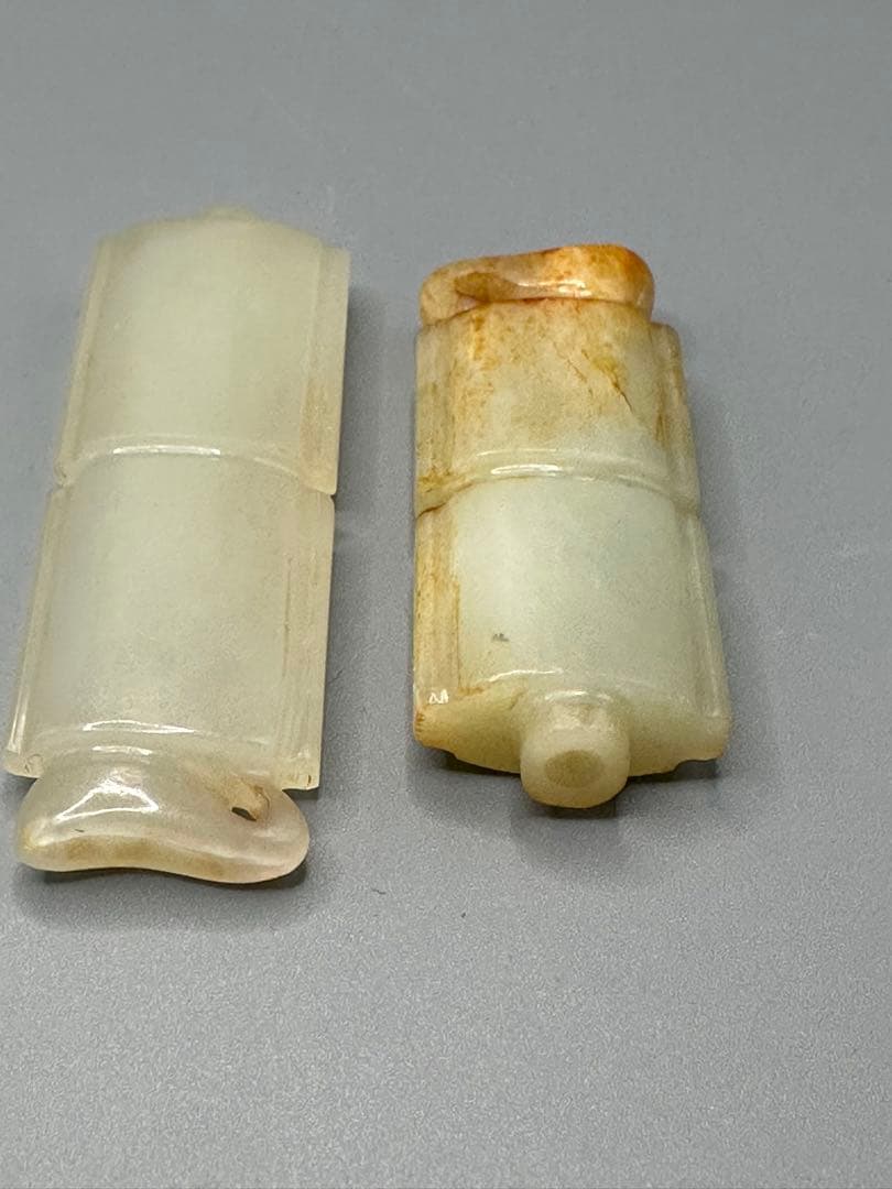 和田玉 長方形彫刻 2点セット ループタイ 古砡　白砡　根付　天然素材 置物骨董