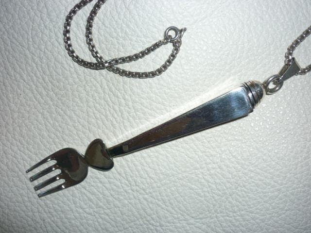 美品 大正時代◆日本製 フォーク型 銀製香水瓶+銀製イタリア製ベネチアンチェーン