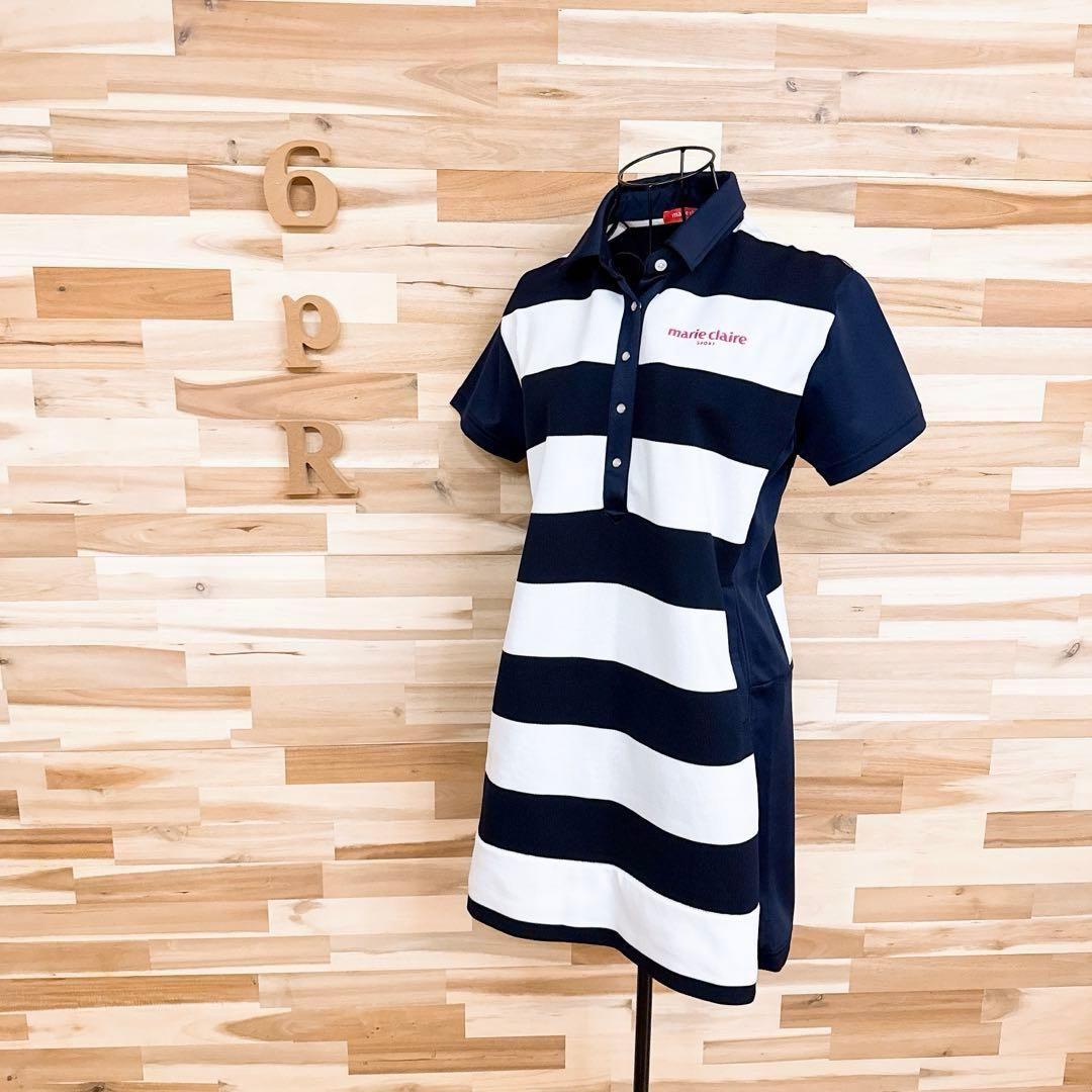 【マリクレール】マリン ボーダー ゴルフ ワンピース ストレッチ L 紺×白