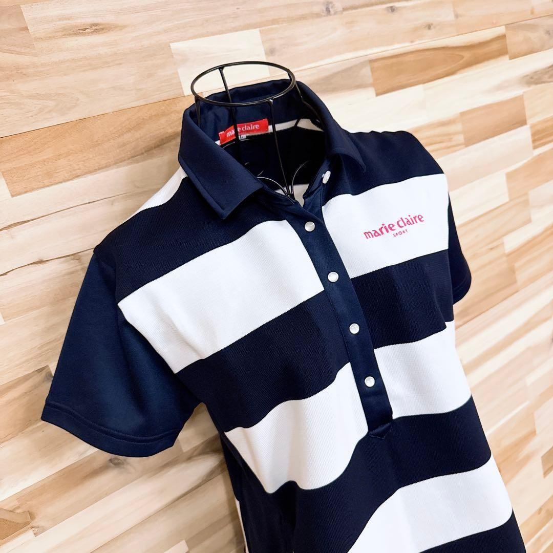 【マリクレール】マリン ボーダー ゴルフ ワンピース ストレッチ L 紺×白